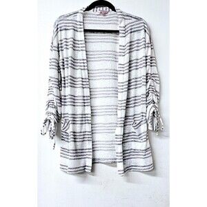 JUICY COUTURE White Gray Striped Long Sleeve Season Transitional Cardigan (M)